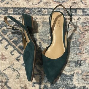 Naturalizer Teal Suede Pointed Slingback Block Heels